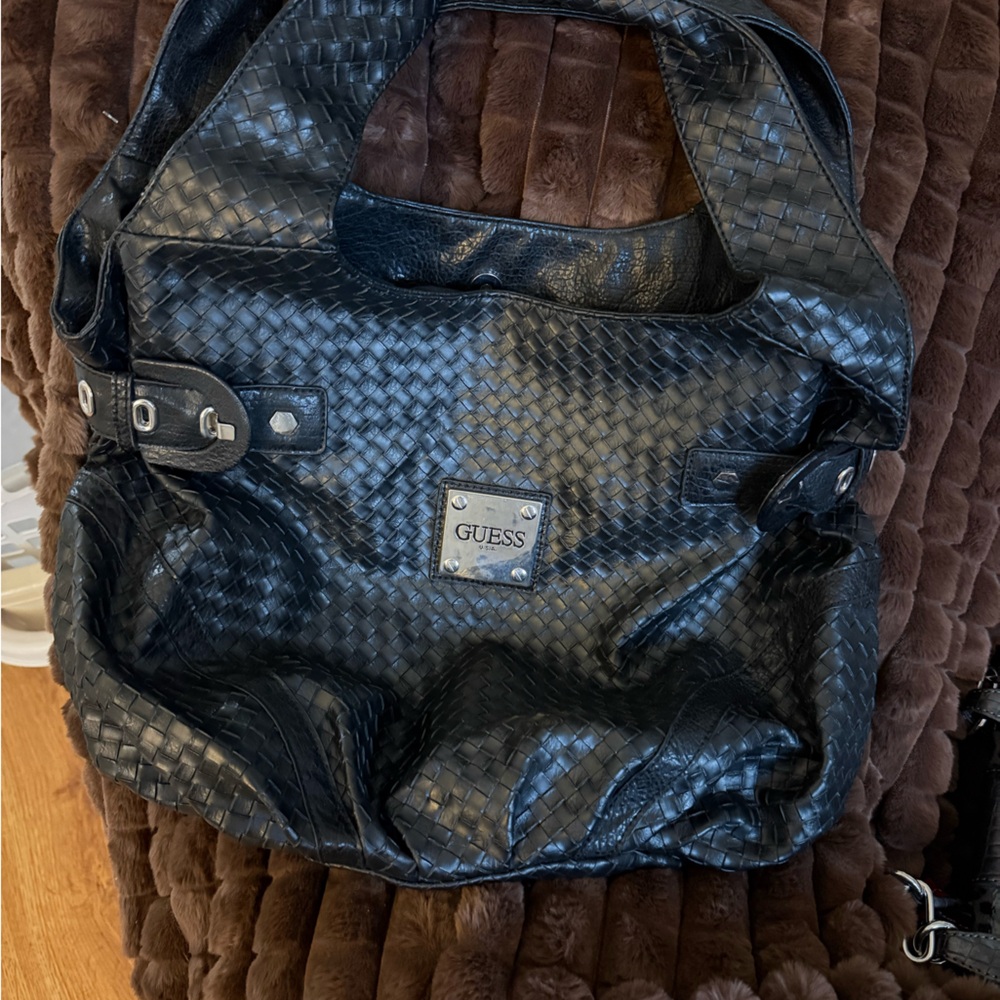 Guess Black Woven Hobo Bag